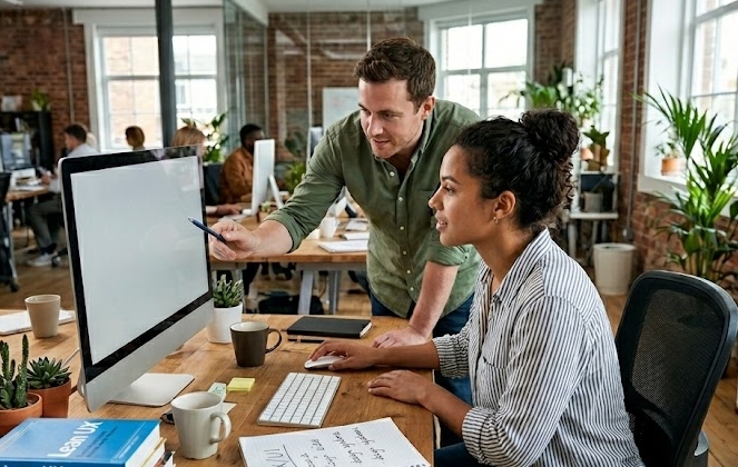 People working in a modern Bhuj office